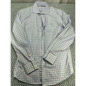 Twillory Mens Non-Iron Tailored Fit Button-Up Shirt 16.5 34/35 Pink & Blue Plaid